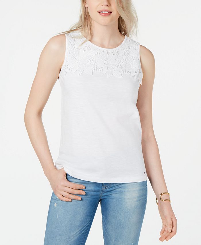 Tommy Hilfiger Lace-Trim Sleeveless Top & Reviews - Tops - Women - Macy's