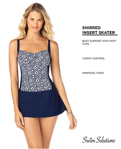 Swim Solutions Skater TummyControl Swimdress, Created for Macy's & Reviews Swimwear Women