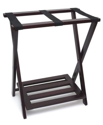 Lipper International - Right Height Folding Luggage Rack with Bottom Shelf, Espresso