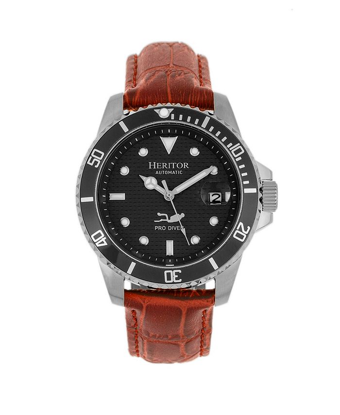 Heritor Automatic Lucius Black Dial Genuine Brown Leather Watch