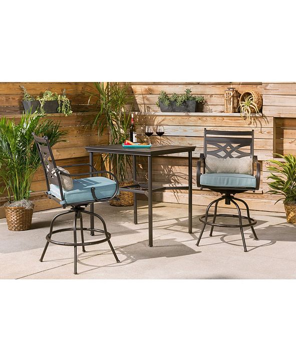 Hanover Montclair 3Piece HighDining Set with 2 Swivel Chairs and a 33