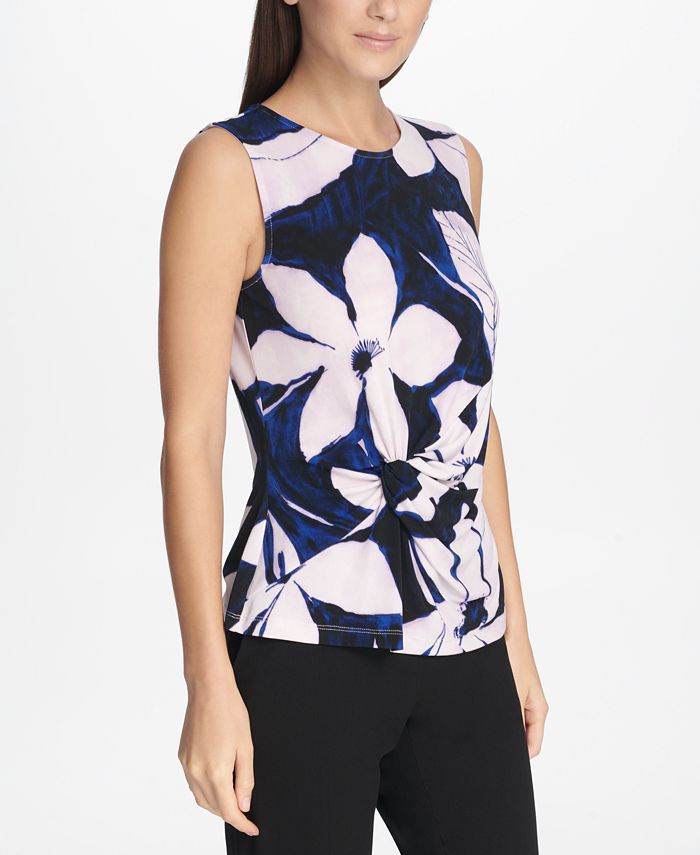 DKNY Sleeveless Floral Side-Knot Top - Macy's