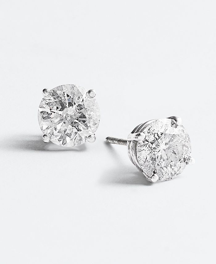 Macy's Diamond Stud Earrings in 14k White Gold (3 ct. t.w.) & Reviews ...