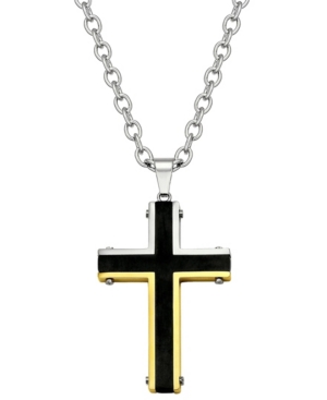 image of Sutton Stainless Steel Tri-Tone Cross Pendant Necklace