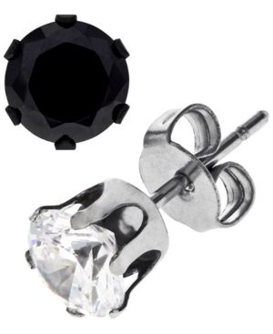 image of Sutton Stainless Steel Two-Tone Cubic Zirconia Stud Earrings