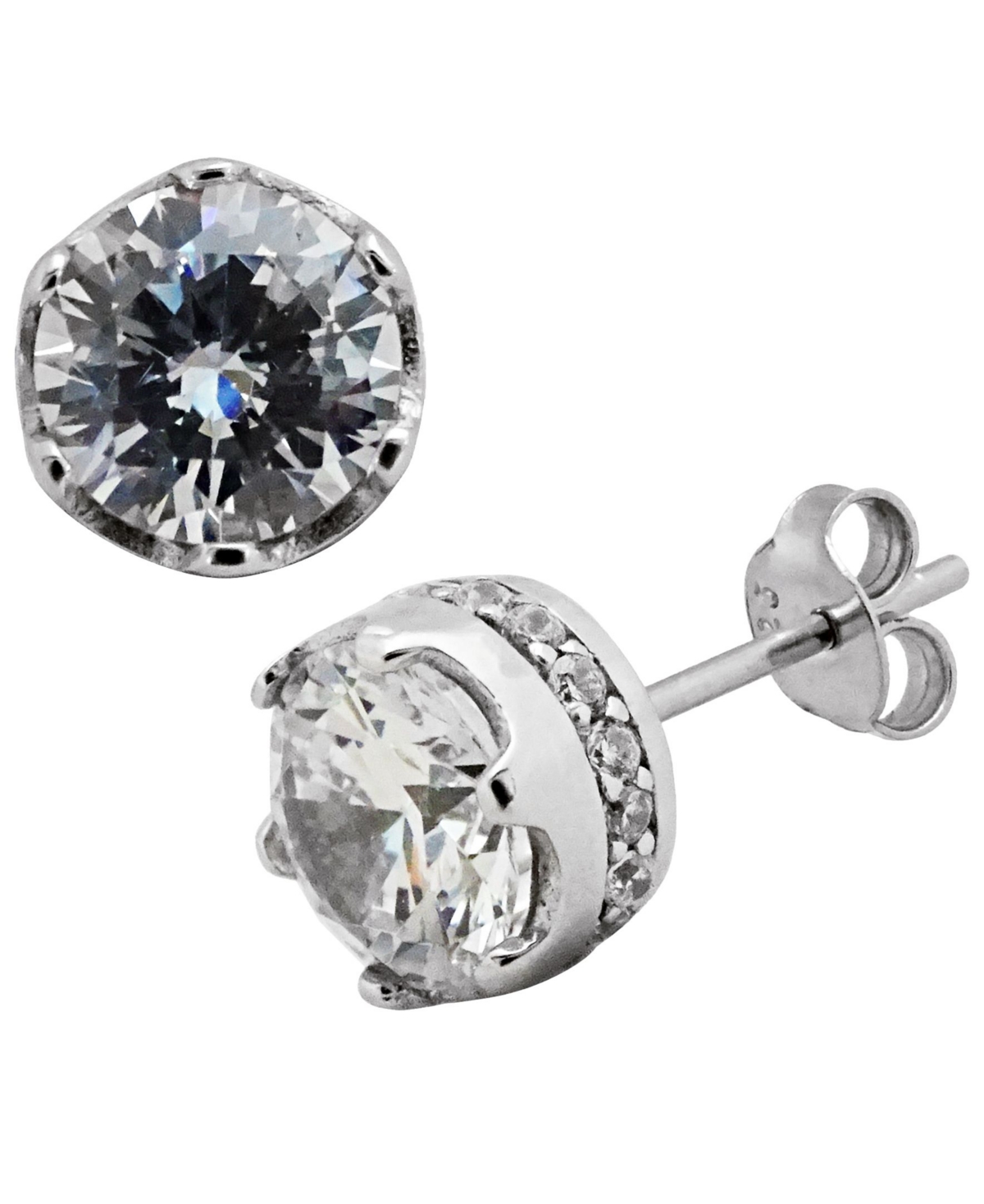 Sutton Sterling Silver Round Stud Earrings With Cubic Zirconia Trim - Silver