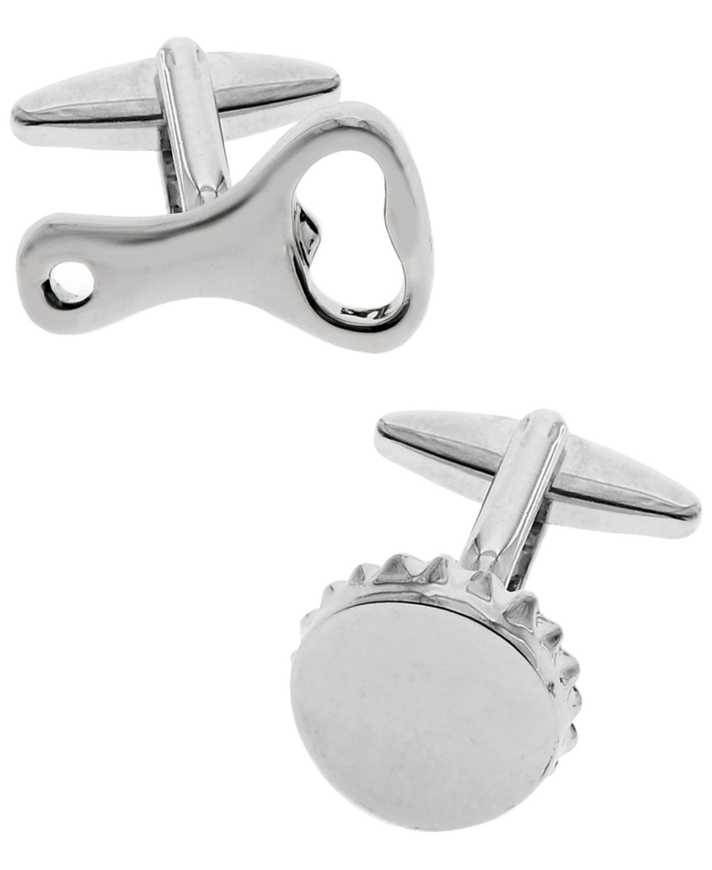 Мужские запонки Rhona Sutton Sutton Silver-Tone Bottle Opener And Cap Cufflinks, цвет: Серебряный — фото 1