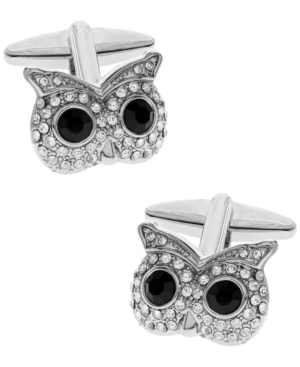 image of Sutton Silver-Tone Cubic Zirconia Owl Face Cufflinks