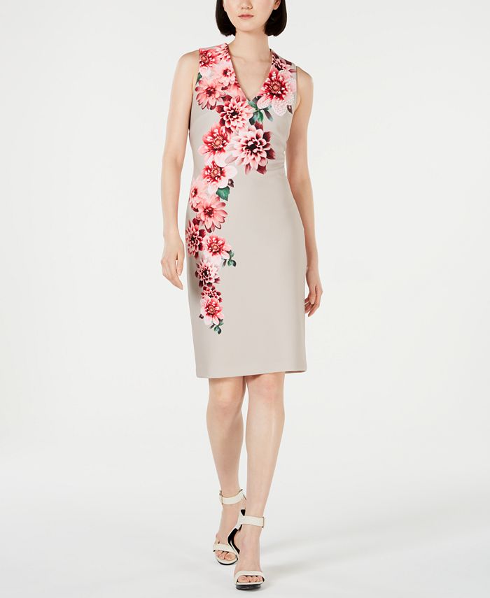 Calvin Klein Pearl-Embellished Printed Sheath Dress - Macy's