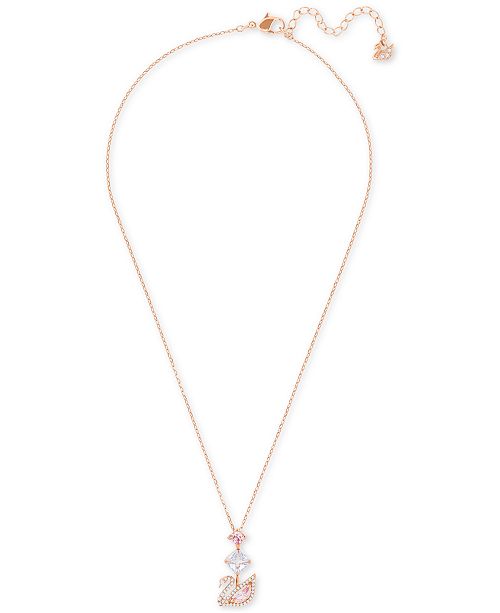 Swarovski Rose Gold-Tone Crystal Iconic Swan Pendant Necklace, 14-7/8 ...