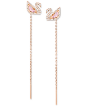 image of Swarovski Rose Gold-Tone Crystal Swan & Removable Chain Drop Earrings