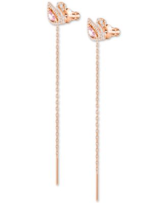Серьги-капли Swarovski из розового золота с хрустальным лебедем и съемной цепочкой 