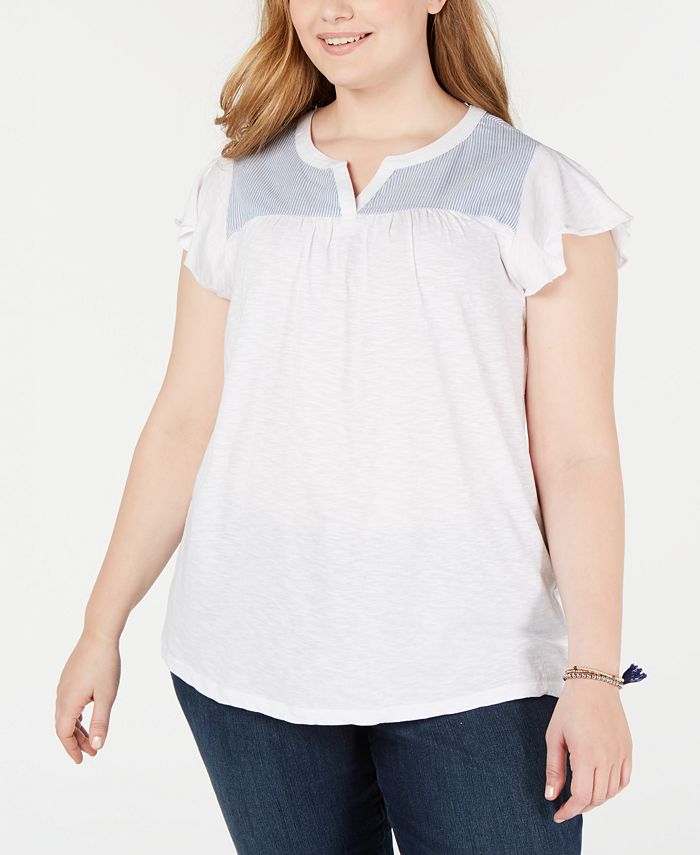 Style & Co Plus Size Cotton Woven-Yoke Top, Created for Macy's - Macy's