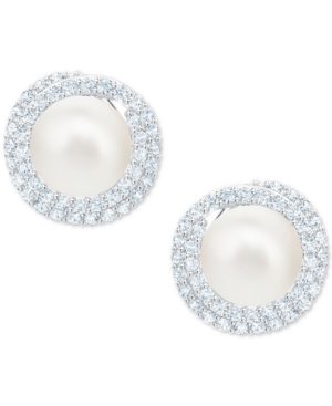image of Swarovski Silver-Tone Pave & Imitation Pearl Stud Earrings
