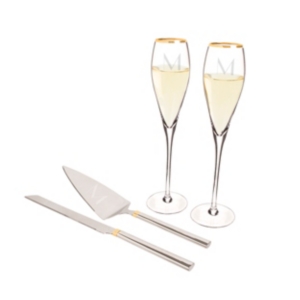 Cathy's Concepts Personalized Gold Champagne Flutes Cake Serving Set