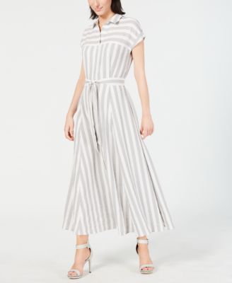 calvin klein belted striped maxi dress