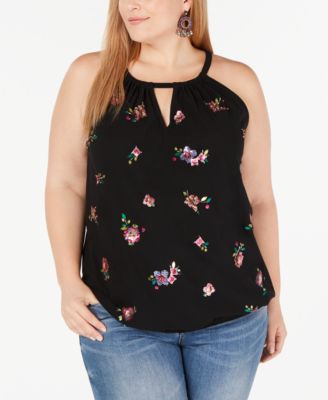 INC International Concepts INC Plus Size Embellished Bubble-Hem Halter Top, Created for Macy's