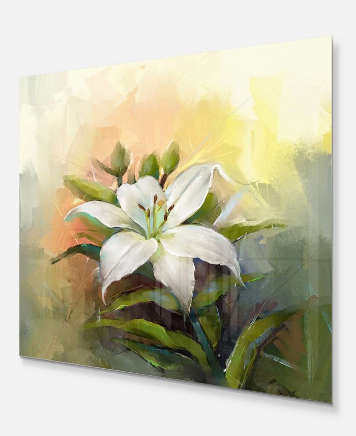 Design Art Designart 'White Lily Flower Oil Painting' Large Floral ...