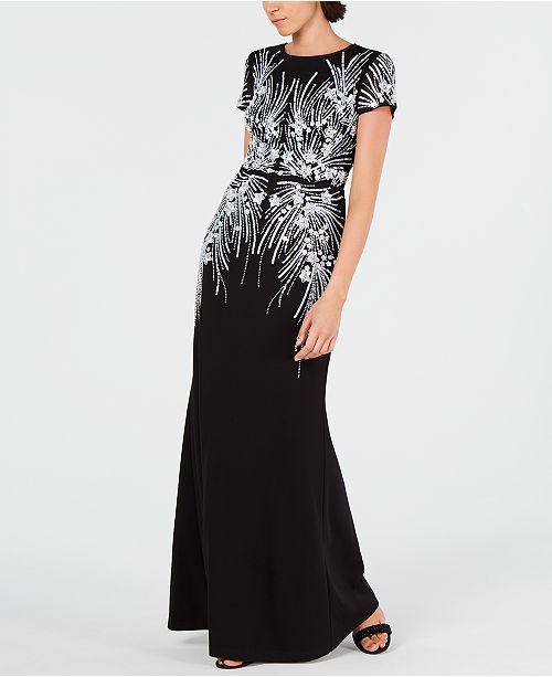 adrianna papell embellished mesh gown