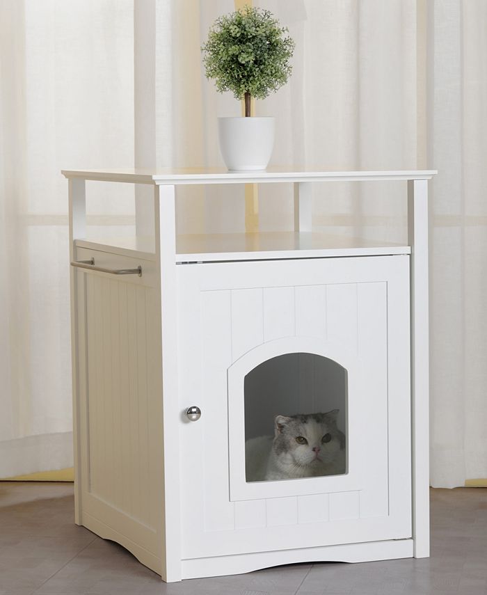 zoovilla Cat Washroom Litter Box Cover or Night Stand Pet House, White