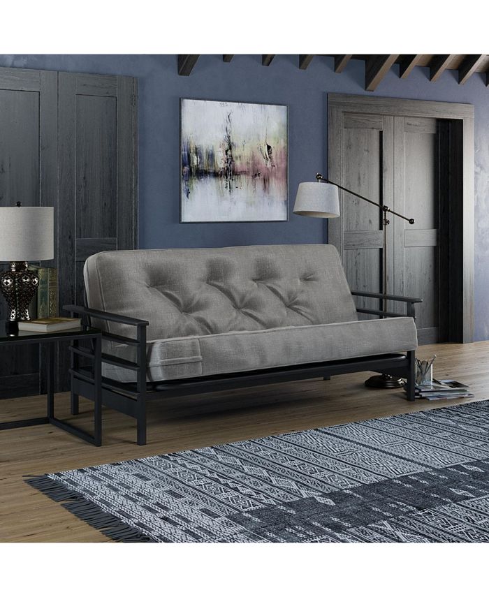 EveryRoom Reilly Espresso Wood Arm Futon with 8'' Coil Linen Mattress