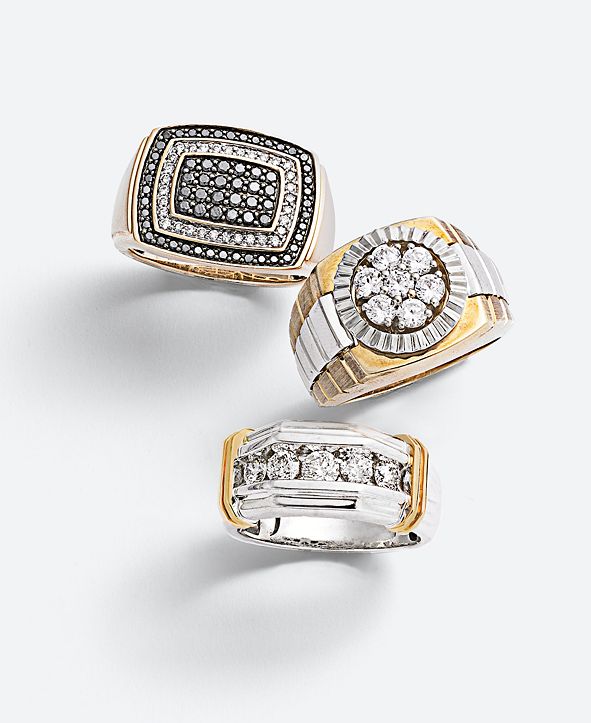 Macy's Men's Diamond (1 ct. t.w.) Ring in 10k White and Yellow Gold