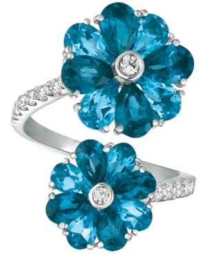 image of Blue Topaz (5 ct. t.w.) & Diamond (1/3 ct. t.w.) Floral Wrap Ring in 14k Gold