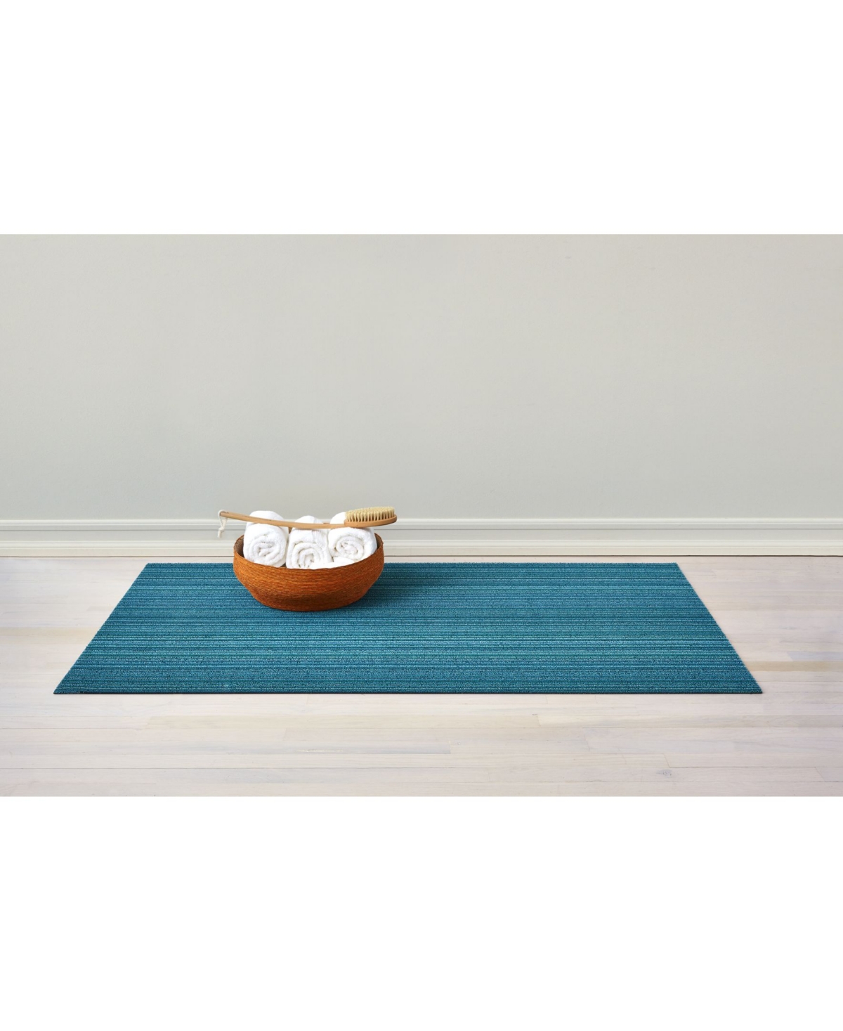 Shop Chilewich Skinny Stripe Shag Mat 18" X 28" In Turquoise
