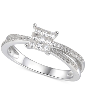 image of Cubic Zirconia Square Cluster Split Shank Ring in Sterling Silver
