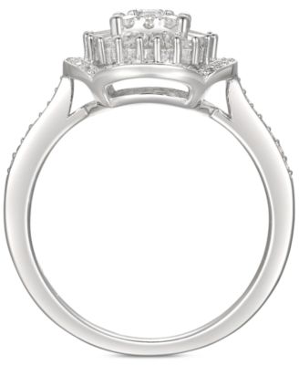 Cubic Zirconia Baguette Cluster Halo Ring in Sterling Silver