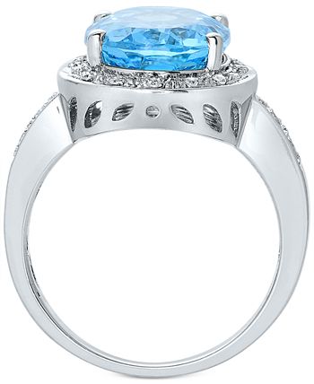 Macy's - Blue Topaz (6-1/2 ct. t.w.) & Diamond (1/10 ct. t.w.) Statement Ring in Sterling Silver