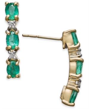 image of Emerald (1-1/5 ct. t.w.) & Diamond Accent Curved Bar Stud Earrings in 14k Gold