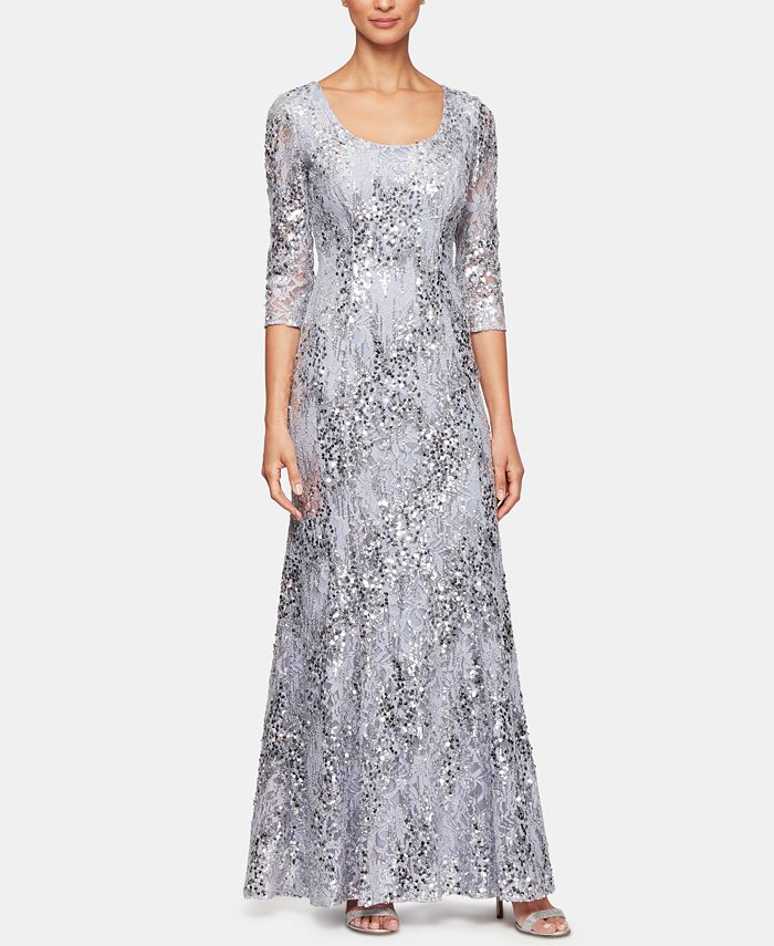 Alex Evenings Sequinned-Lace Illusion-Sleeve Gown - Macy's