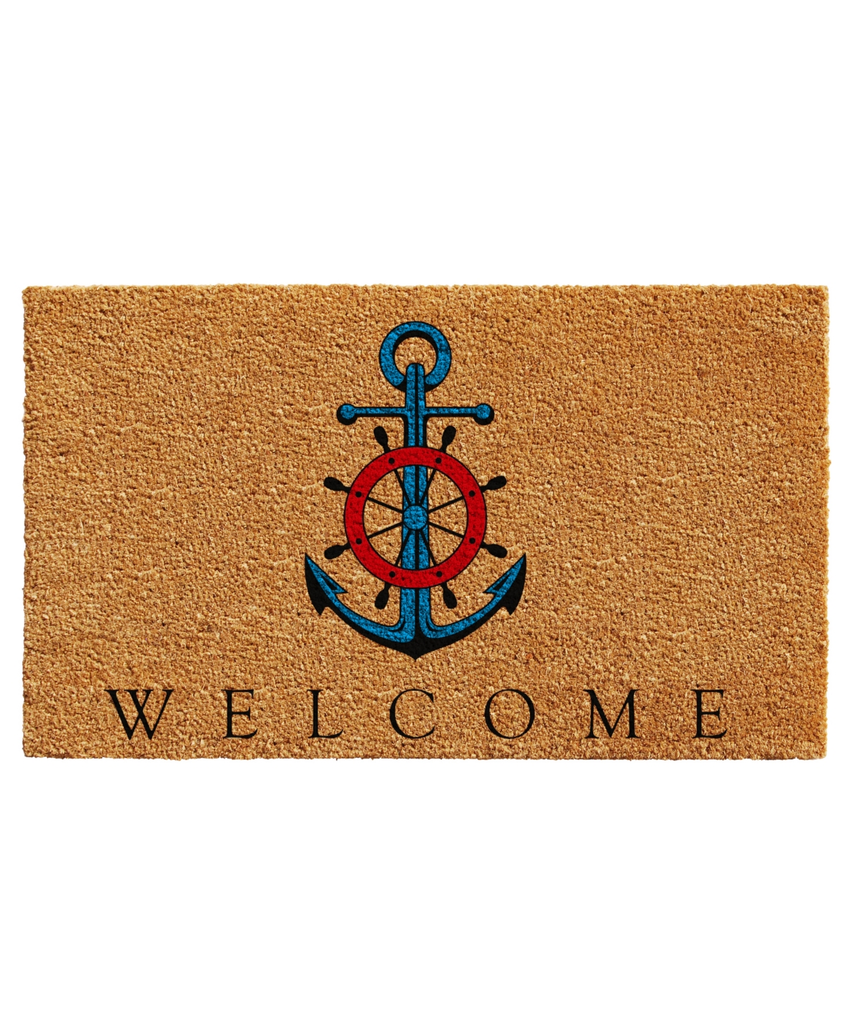 Home & More Ships Anchor Welcome 17" X 29" Coir/vinyl Doormat Bedding In Natural/red/blue