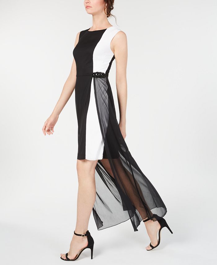 Chiffon Tiered Overlay Floor-length Sheath Dress Mulberry main image 1