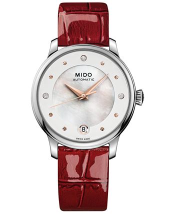 Mido - Women's Swiss Automatic Baroncelli II Diamond-Accent Black Synthetic Leather Strap Watch 27.9mm