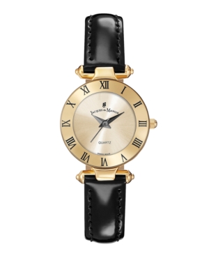 image of Jacques Du Manoir Ladies- Black Genuine Leather Strap with Goldtone Case and Dial, 26mm
