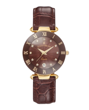 image of Jacques Du Manoir Ladies- Brown Dark Genuine Leather Strap with Goldtone Case and Brown Dial with Diamond Markers, 33mm
