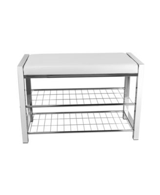 Leatherette Entryway Bench with Two Metal Shoe Racks