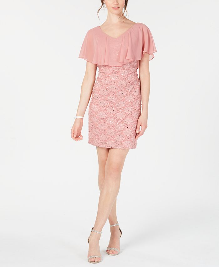 Chiffon Tiered Overlay Floor-length Sheath Dress Peach