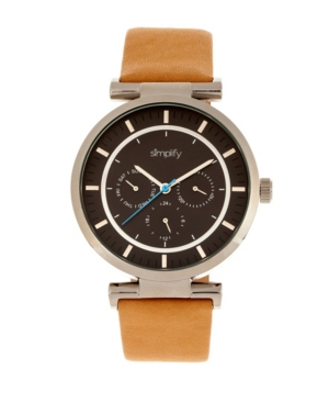 Simplify Quartz The 4800 Black Dial, Genuine Khaki Leather Watch 44mm