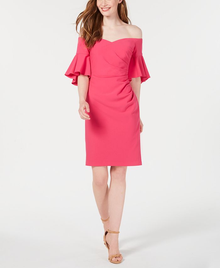 calvin klein off the shoulder ruched gown