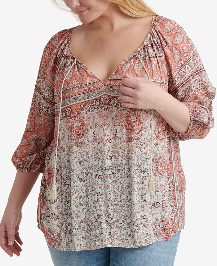 Lucky Brand Plus Size Printed Kelly Peasant Top - Macy's
