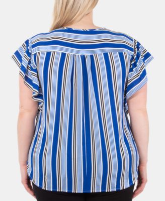 Plus Size Lace-Up Flutter-Sleeve Top