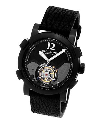 Stuhrling Men s Tourbillon Black Case Black Sharkskin Strap