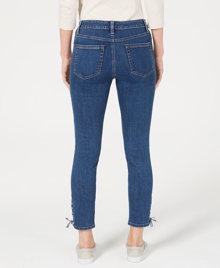 Charter Club Gingham LaceUp Skinny Jeans, Created for Macy's Macy's