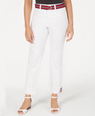 Charter Club Women's Belted Tummy-Control Trousers Blue Size 8
