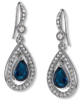 Carolee - Earrings, Silver-Tone Pave Stone Drop Earrings