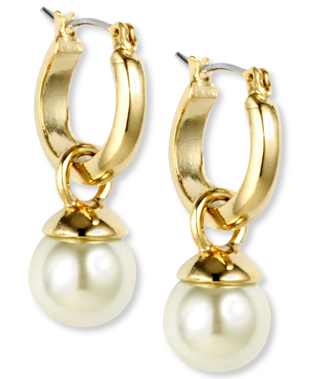 Gold-Tone Imitation Pearl Drop Off 1/2" Hoop Earrings