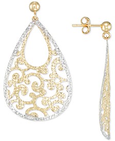 Filigree Drop Earrings in 14k Gold & 14k White Gold